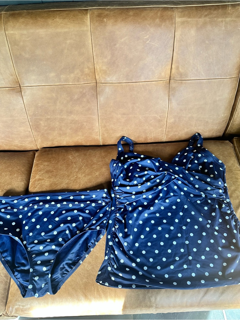 Lands End Navy Polka Dot Tankini Set - Women's Two-Piece Swimwear